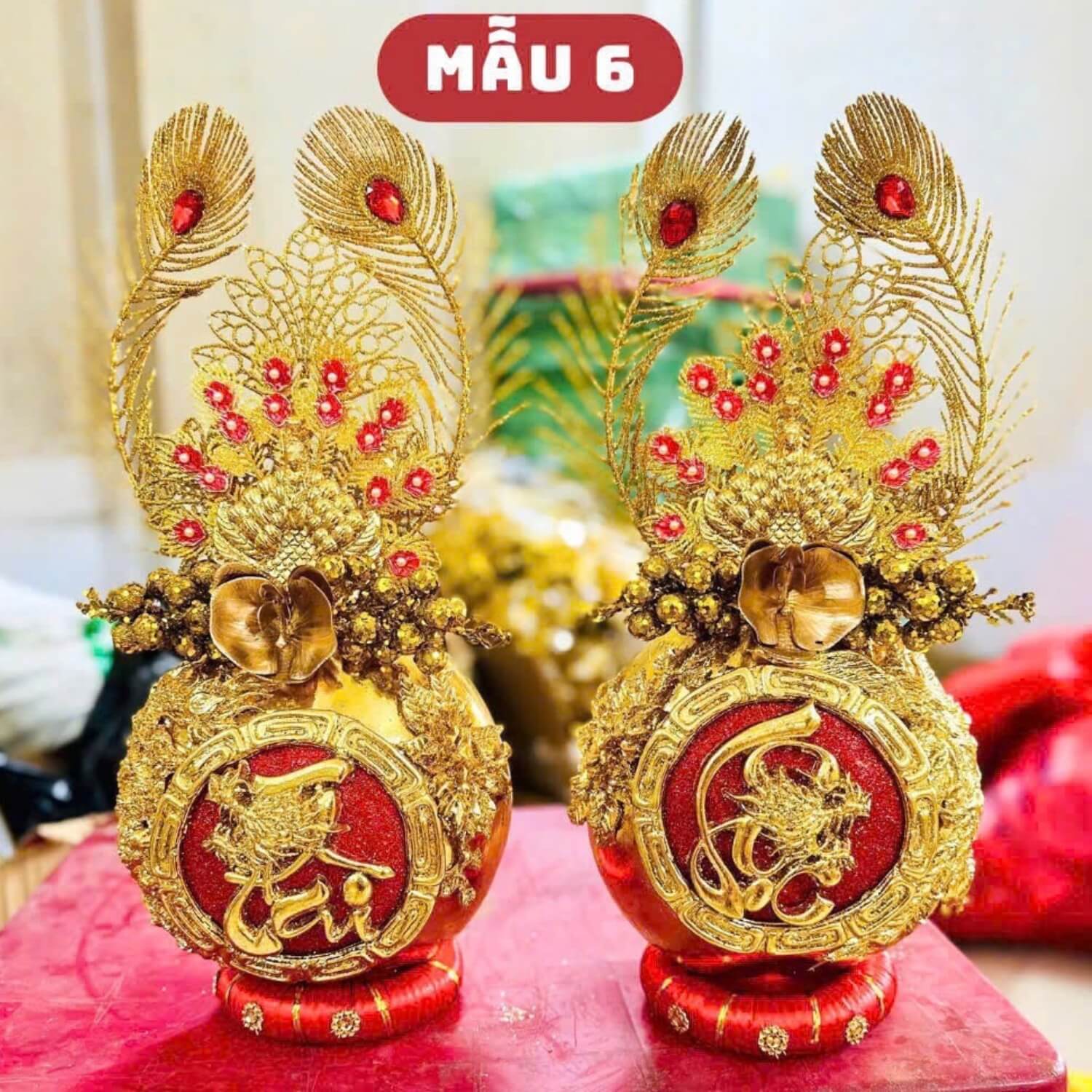 Cặp dừa chưng Tết đẹp, chữ thư pháp Tài - Lộc