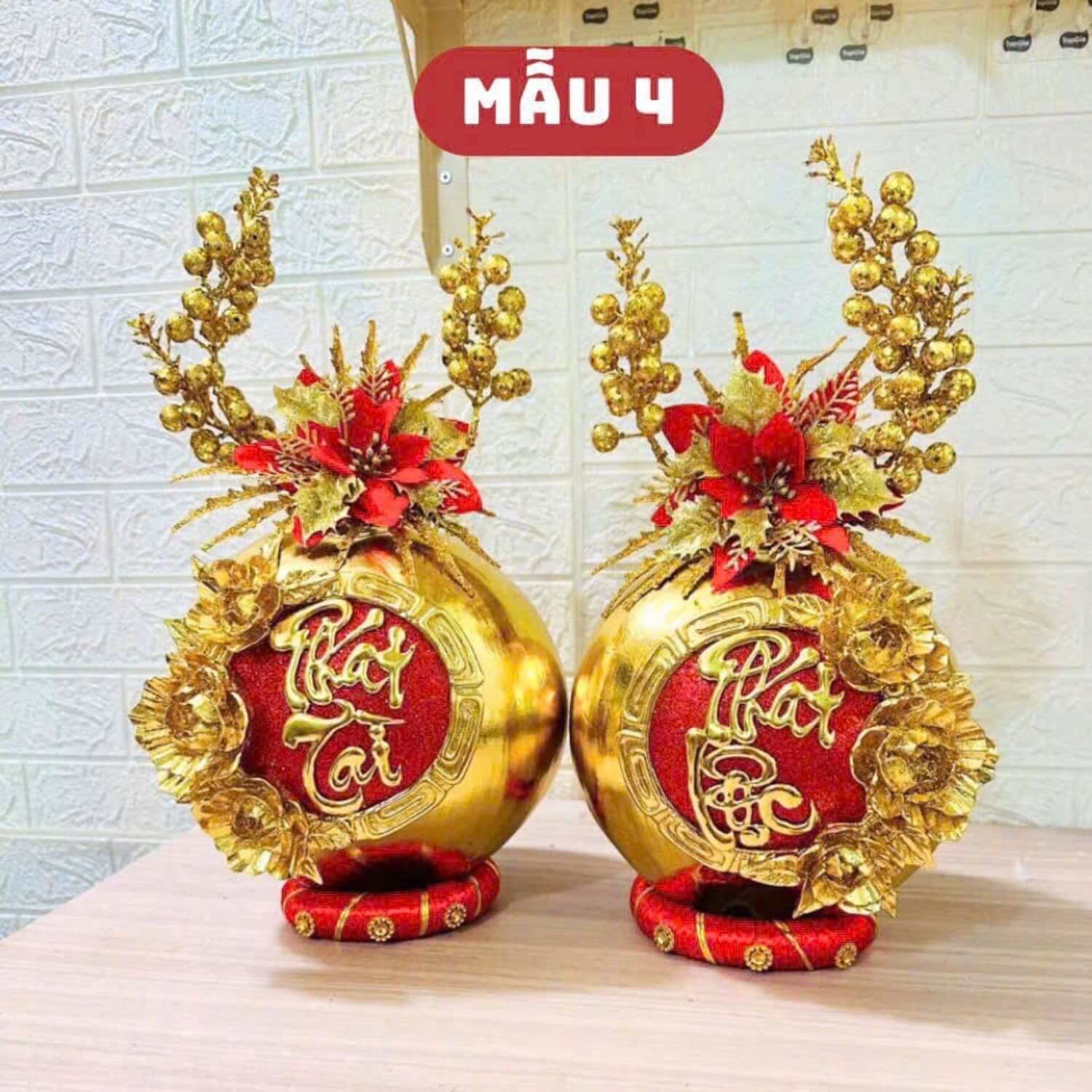 Mẫu dừa chưng Tết khắc chữ Phát Tài - Phát Lộc