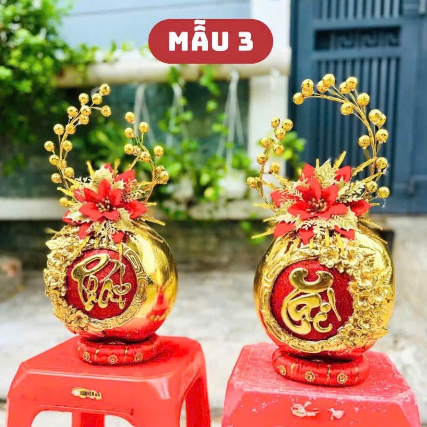 Mẫu dừa có dát vàng, khắc chữ Phát - Tài