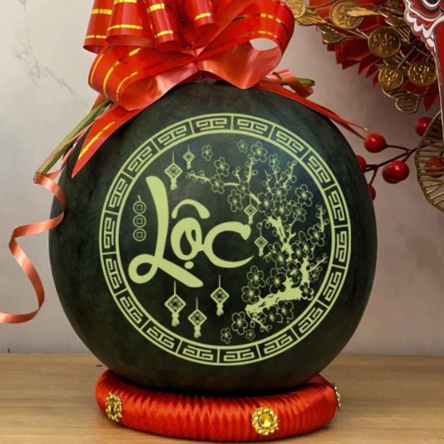 Mẫu khắc dưa hấu Lộc đẹp và ý nghĩa