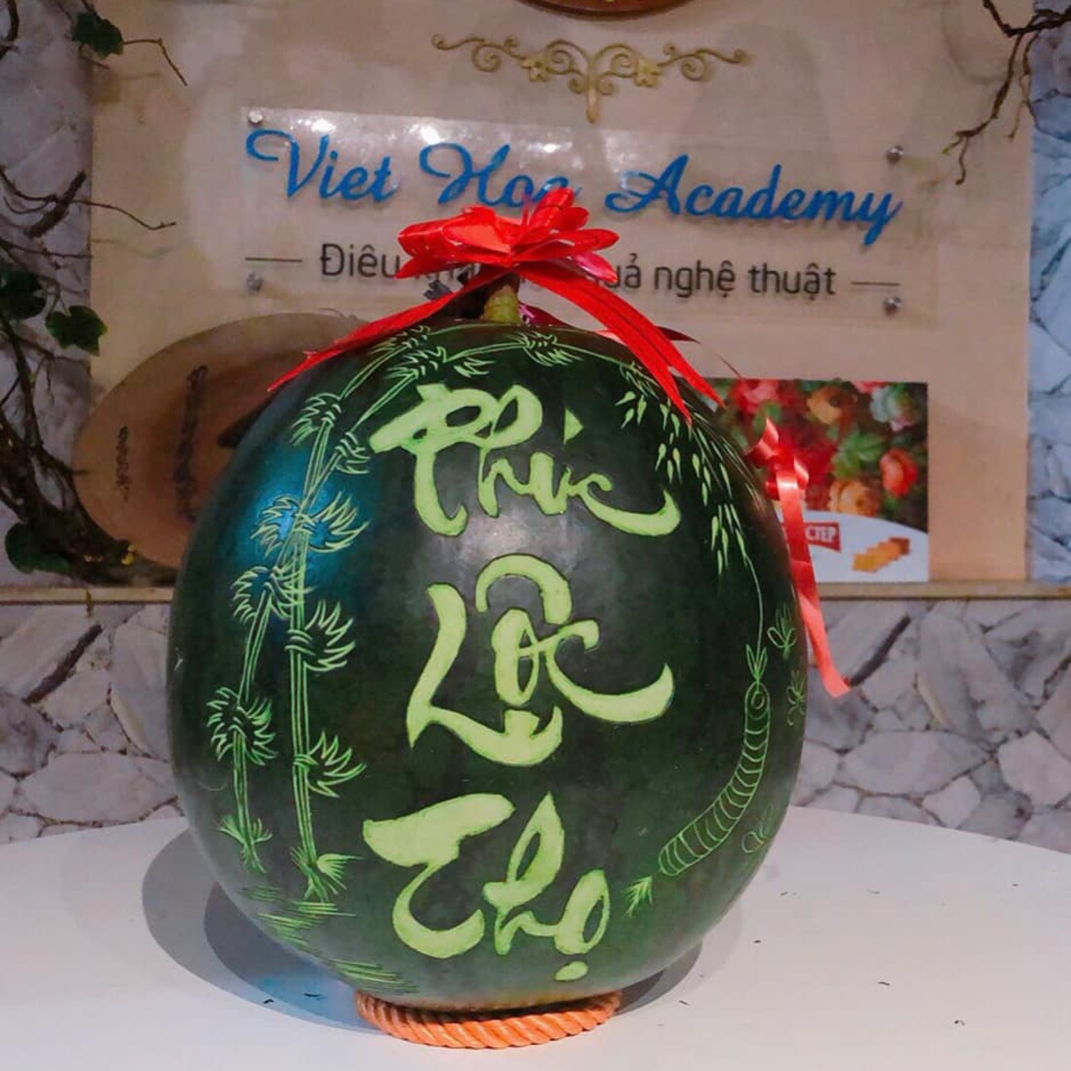 Mẫu khắc dưa hấu Phúc Lộc Thọ đẹp và ý nghĩa